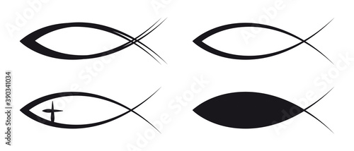 Christian Fish Symbols - Different Vector Illustrations - Isolated On White Background