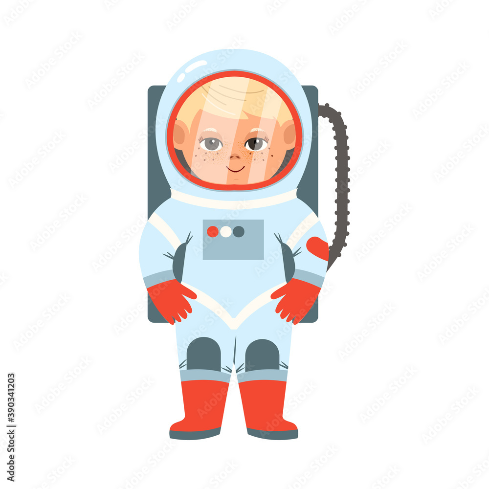 Cheerful Boy in Spacesuit Depicting Astronaut Profession Vector Illustration Cheerful Boy in Spacesuit Depicting Astronaut Profession Vector Illustration