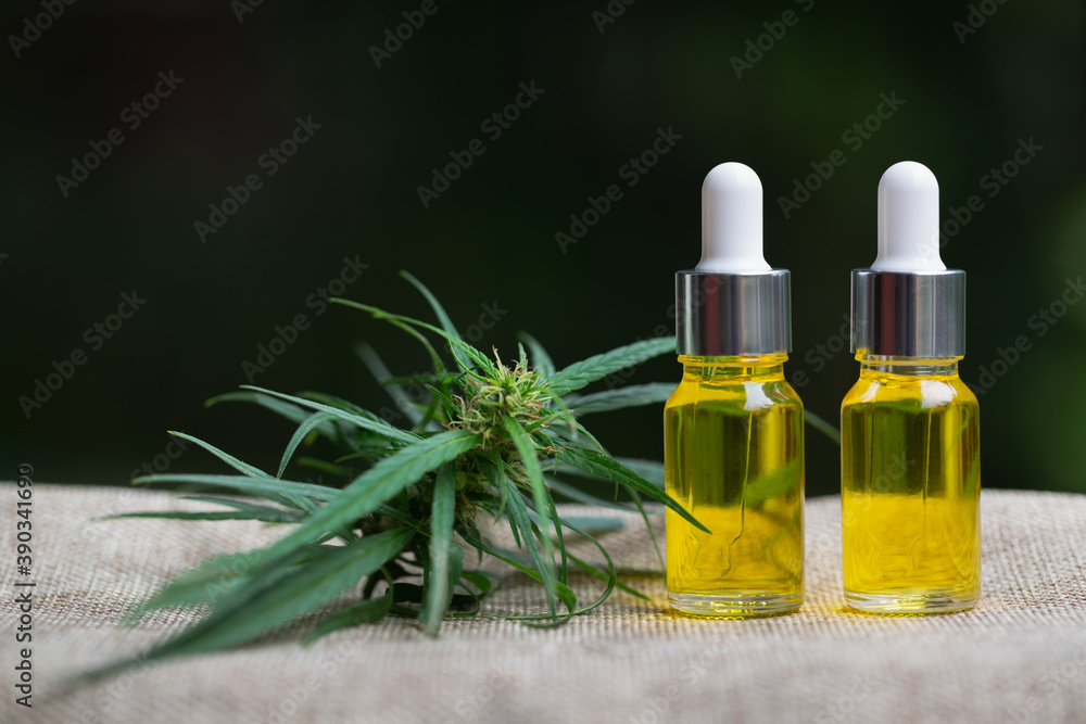 CBD oil hemp products, Medicinal cannabis with extract oil in a bottle. Medical cannabis concept CBD oil hemp products, Medicinal cannabis with extract oil in a bottle. Medical cannabis concept