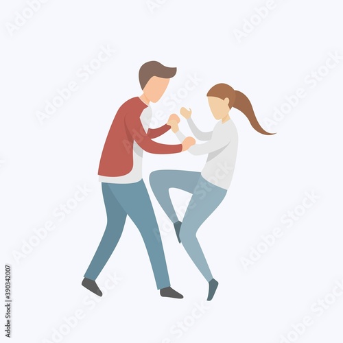 Women self defense concept,Woman character fight for protected herself from criminal,Vector illustration.