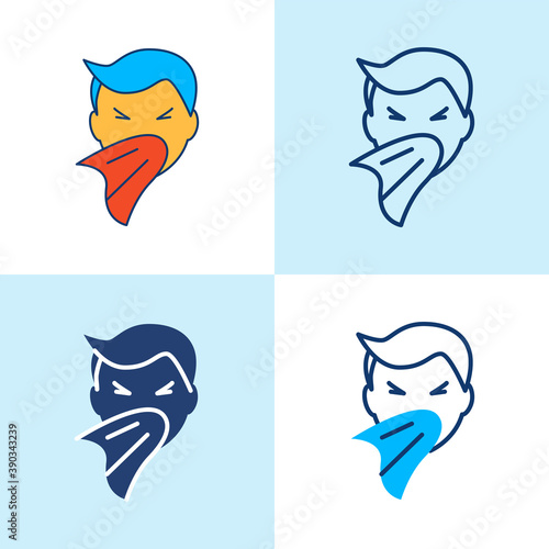 Sneezing person icon set in line style