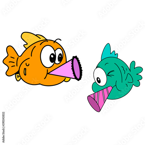 minnows blowing trumpets for the new year celebrations