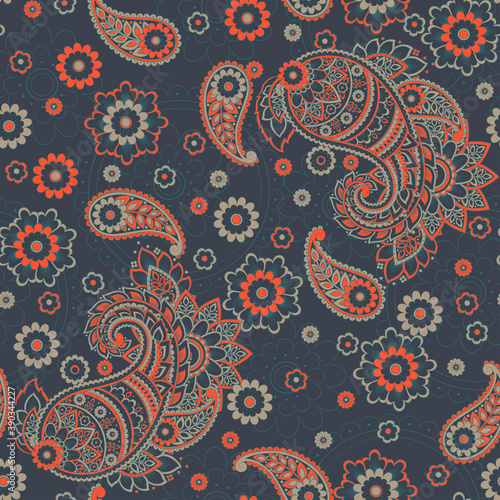 Traditional seamless paisley pattern. Indian floral ornament