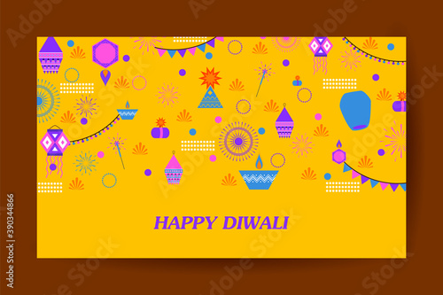 illustration of decorative holiday object on Happy Diwali background for light festival of India