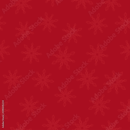 Light snowflakes mandala on red background. Seamless winter Christmas monochrome pattern. Suitable for packaging, textile.