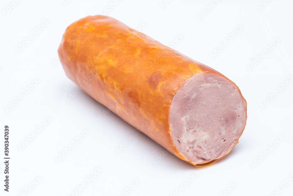 One ham sausage package isolated on white background One ham sausage package isolated on white background