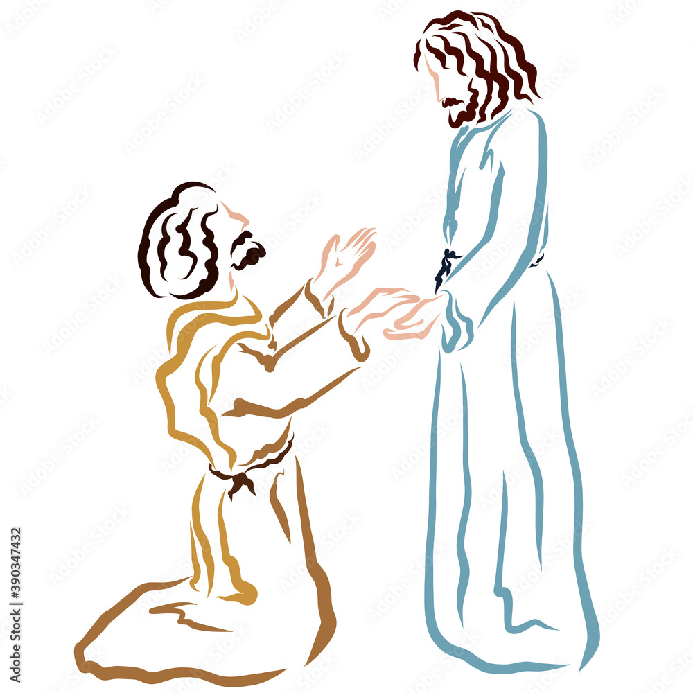 a man kneels before the Lord Jesus