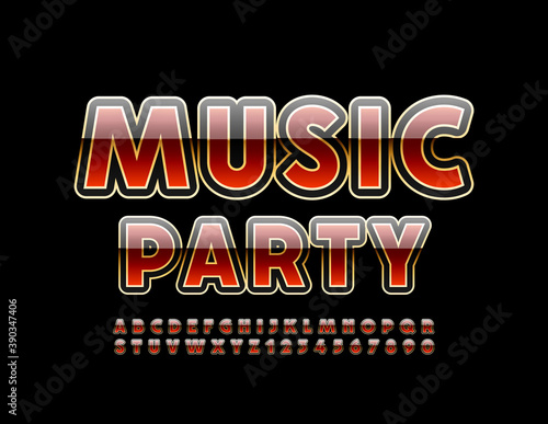 Vector entertainment flyer Music Party. Modern elite Font. Bright shiny Alphabet Letters and Numbers set