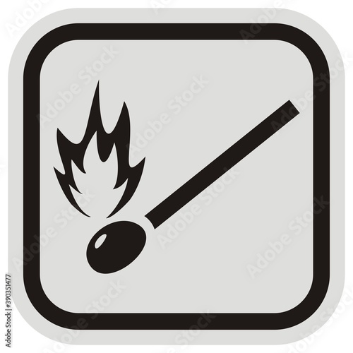 Safety match, black silhouette at gray and black frame, vector icon