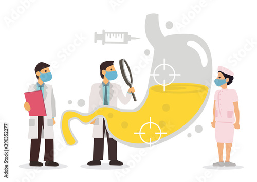 Team of doctors diagnose human stomach.