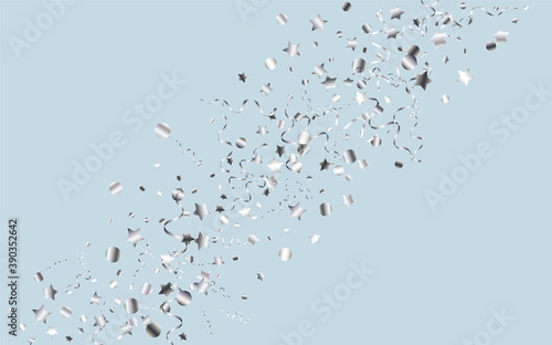Silver Streamer Fun Vector Blue Background. Swirl 