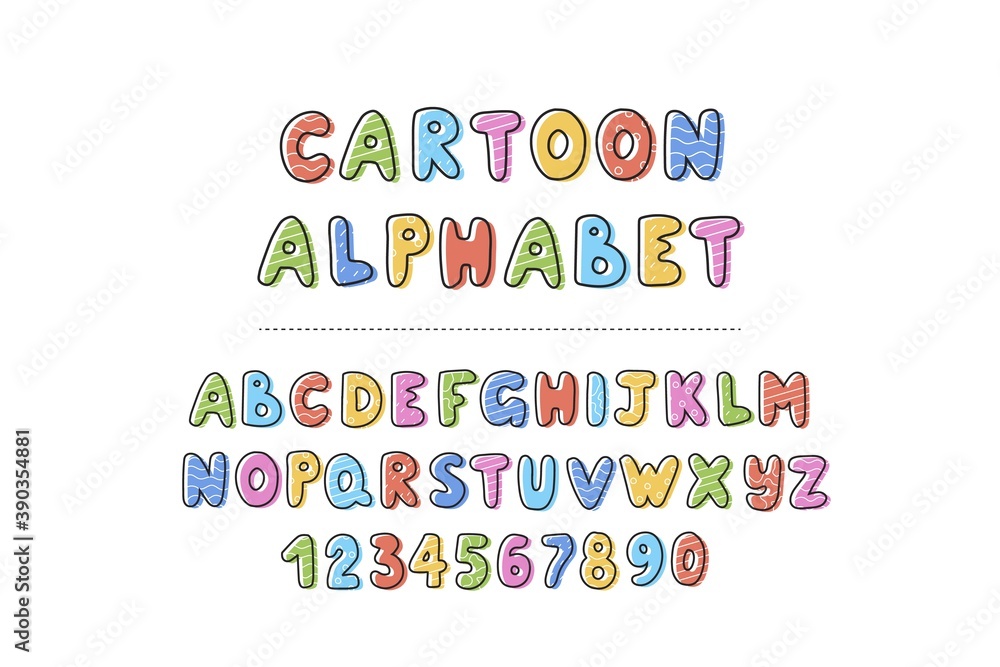 hand drawn alphabet, letters and numbers, vector illustration