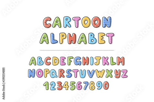 hand drawn alphabet, letters and numbers, vector illustration