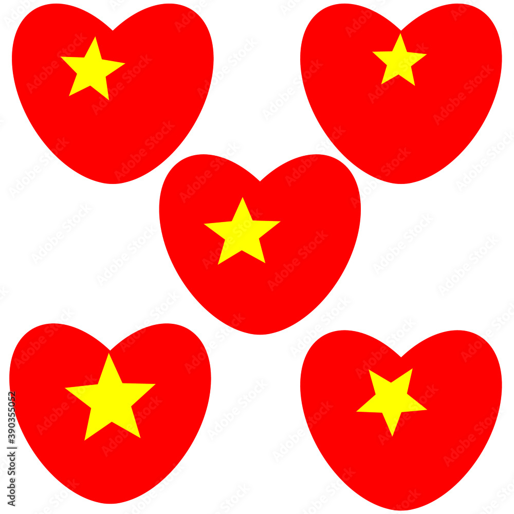 set of red hearts and stars yellow set of red hearts and stars yellow