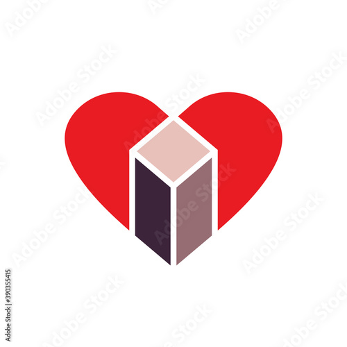Heart box logo icon design template elements, abstract love with cuboid symbol - Vector
