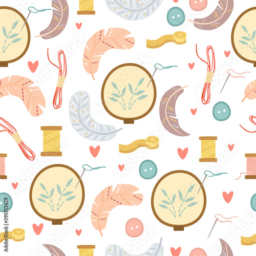vector seamless pattern needlework and knitting, embroidery