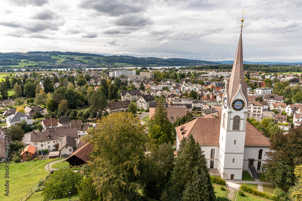 Panoramic view of the city of Usterwith the Greifensee lake in the background