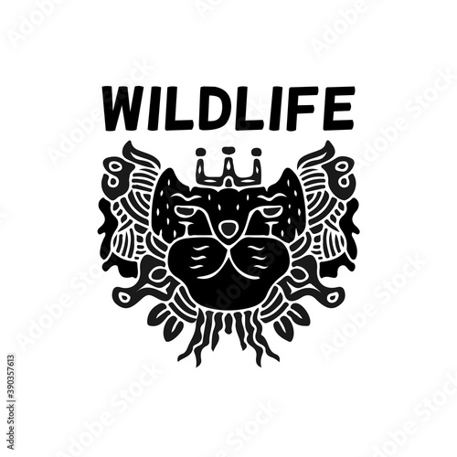 Cool tiger head in abstract style, with wildlife typography, illustration for poster, sticker, or apparel merchandise.With tribal and hipster style.