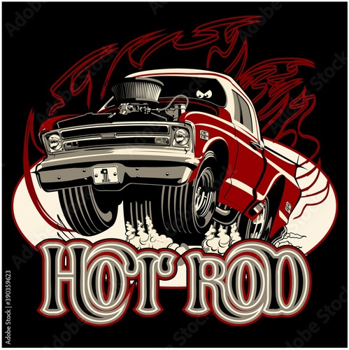 Cartoon retro hot rod with vintage lettering poster