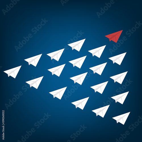 Leadership Concept. Red Paper Airplane Leading White Paper Airplanes