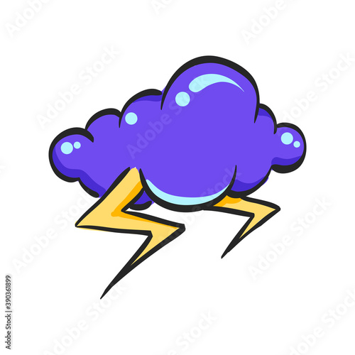 Weather overcast storm icon in color drawing. Nature forecast thunder