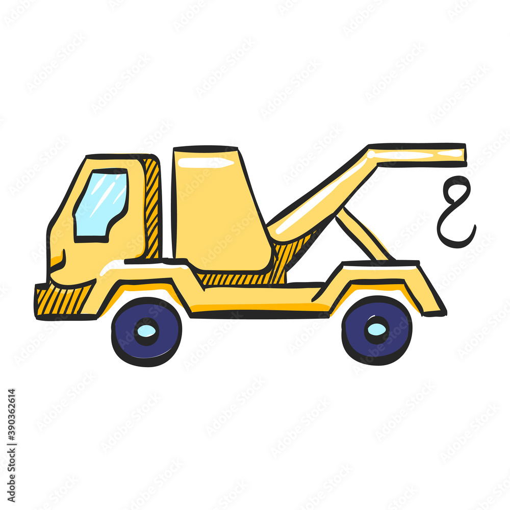 Tow icon in color drawing. Car automobile accident evacuate emergency