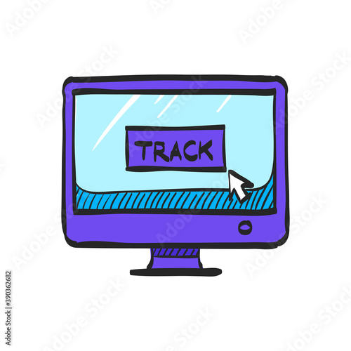 Tracking monitor icon in color drawing. Logistic  locate  courier  delivery