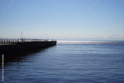 pier on the Gulf of Finland in Kronstadt. Spring