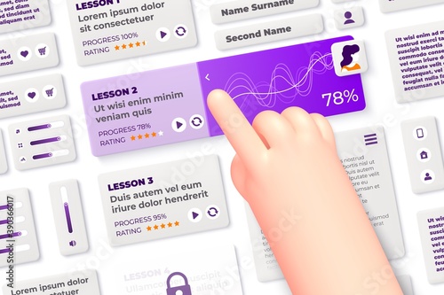 Vector cartoon hand in online school with lessons