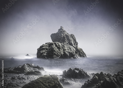 Foggy rocks and sea, dream image photo