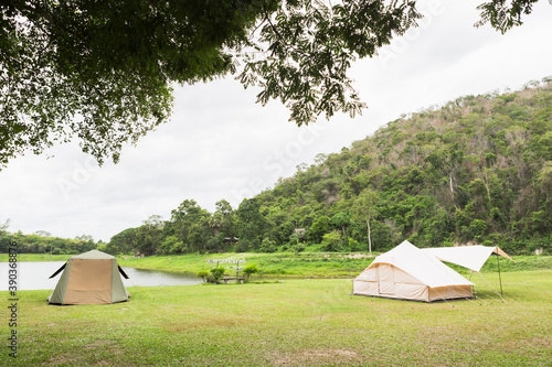 camping in the forest at Namtok Samlan National Park in Saraburi Thailand is a reservoir that tourists come to relax 