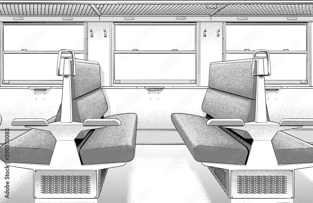 漫画風ペン画イラスト 電車 車内 Stock Illustration Adobe Stock