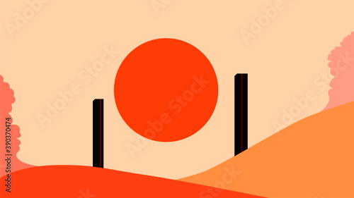 Flat vector, autumn sun, flat colorful illustration