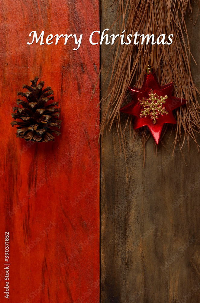 pine cone and star on wood written pine cone and star on wood written