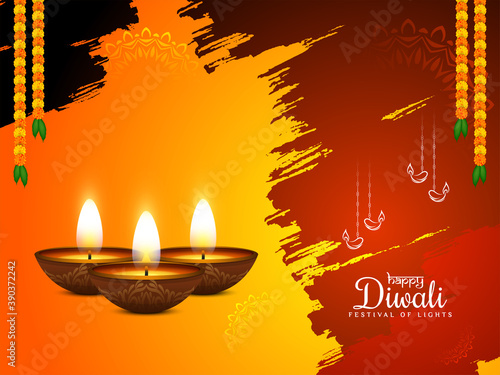 Beautiful Happy Diwali traditional festival background with lamps