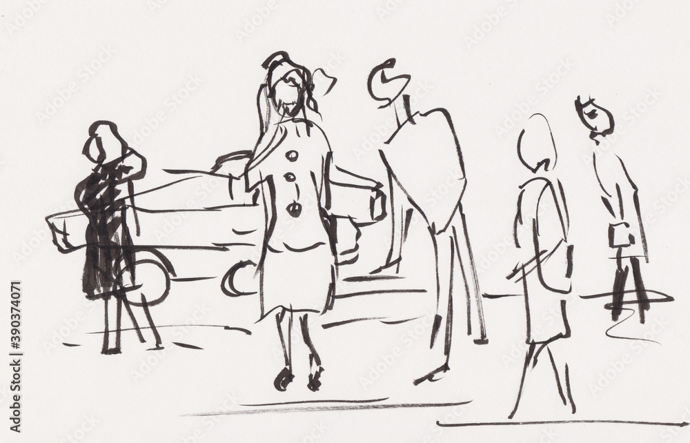 instant sketch, people in the street