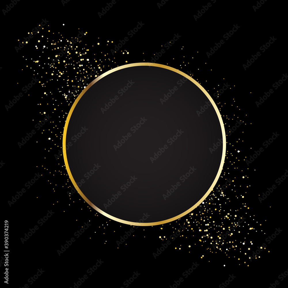 Gold circle frame vector. Trendy circle border. Gold frame isolated on black  background. Useful for app, banner, party invitation card or happy  birthday. Gold frame Stock Vector | Adobe Stock