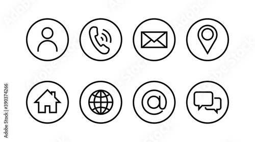 Set Contact Us Icon simple line style isolated business card. Vector illustration.