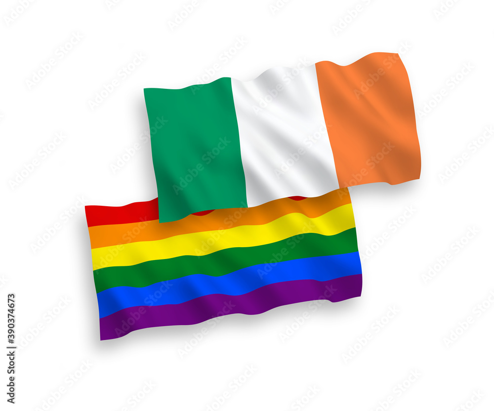 Obraz premium Flags of Ireland and Rainbow gay pride on a white background