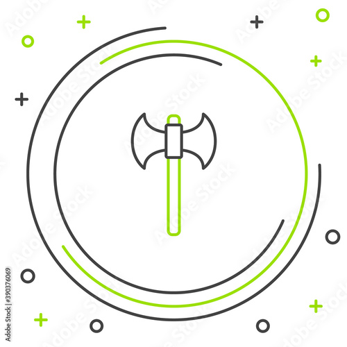 Line Medieval axe icon isolated on white background. Battle axe, executioner axe. Colorful outline concept. Vector.