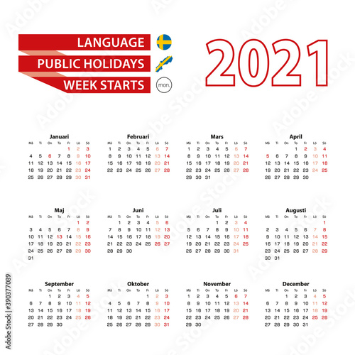 Calendar 2021 in Swedish  language with public holidays the country of Sweden in year 2021.