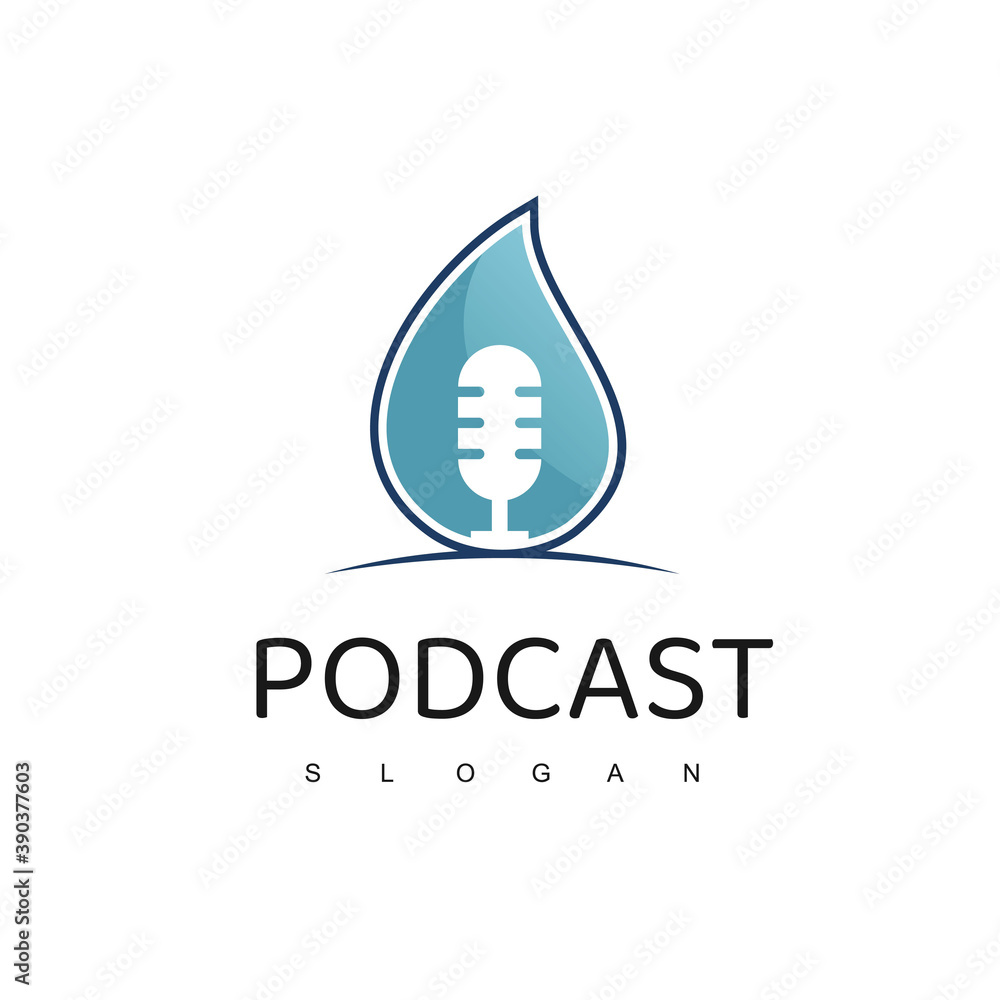 Eco Podcast Logo With Microphone And Droplet Icon Eco Podcast Logo With Microphone And Droplet Icon
