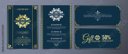 Fancy restaurant menu with logo ornament