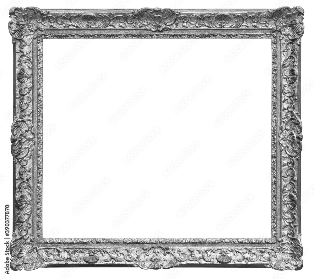 Old square silver wooden frame isolated on the white background Old square silver wooden frame isolated on the white background
