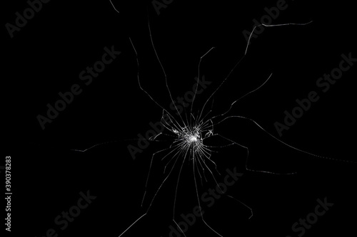 Broken cracks screen fracture effect texture isolated abstract black background.