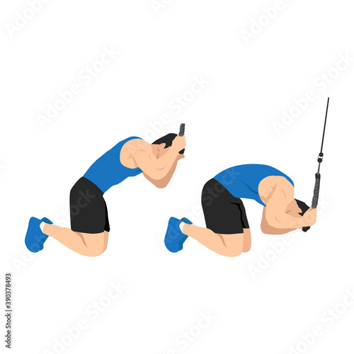 Man doing kneeling cable crunches. abdominals exercise. flat vector illustration isolated on white background