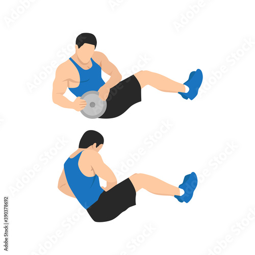 Man doing man twists exercise. Abdominals excercise flat vector illustration isolated on white background