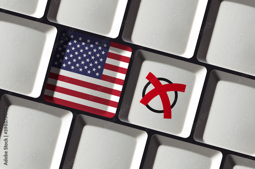 Online election or referendum in USA United States of Amerika - American flag on computer keyboard