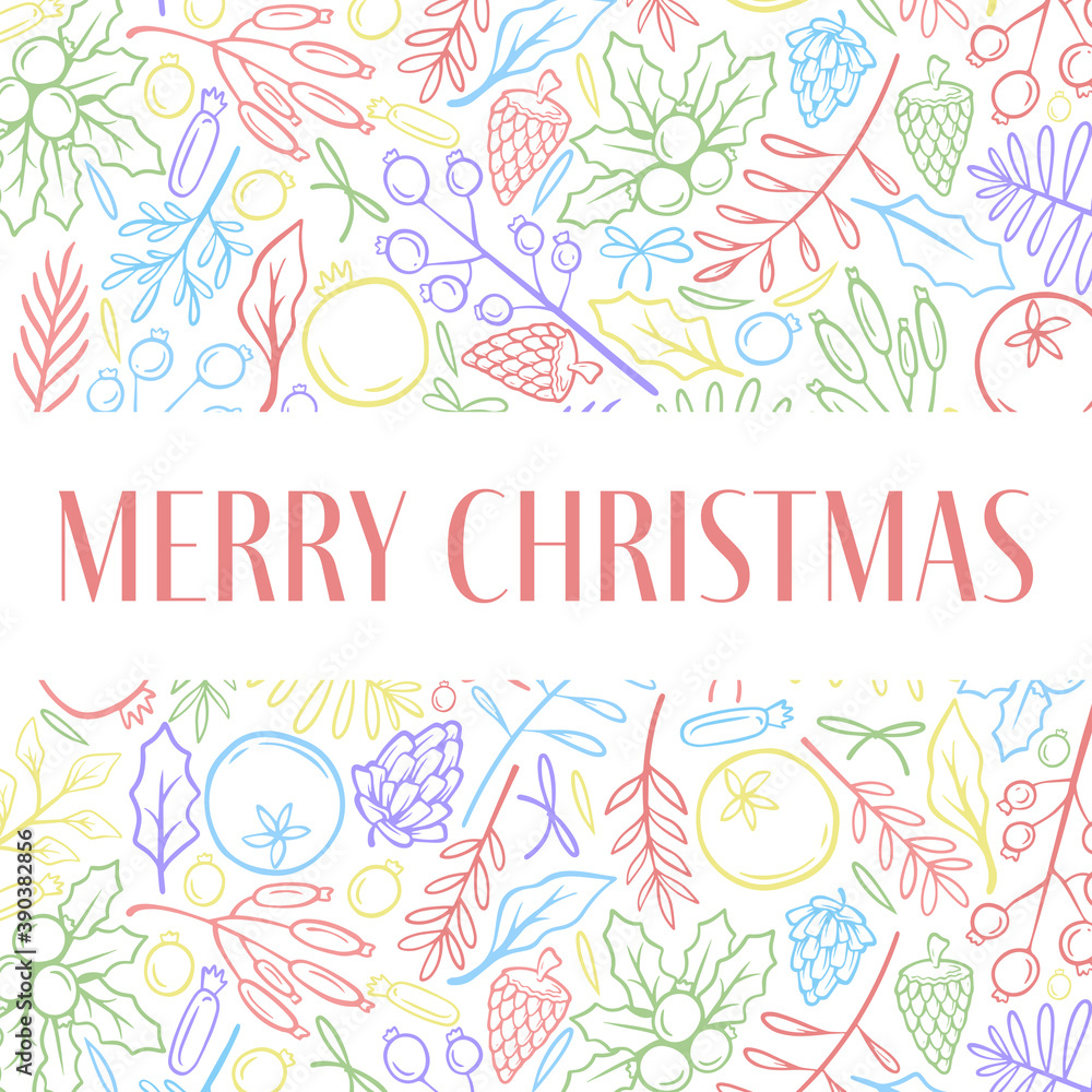 colorful vector decorative christmas background template with plants or floral petals. christmas festive texture greetings card. winter holiday background.