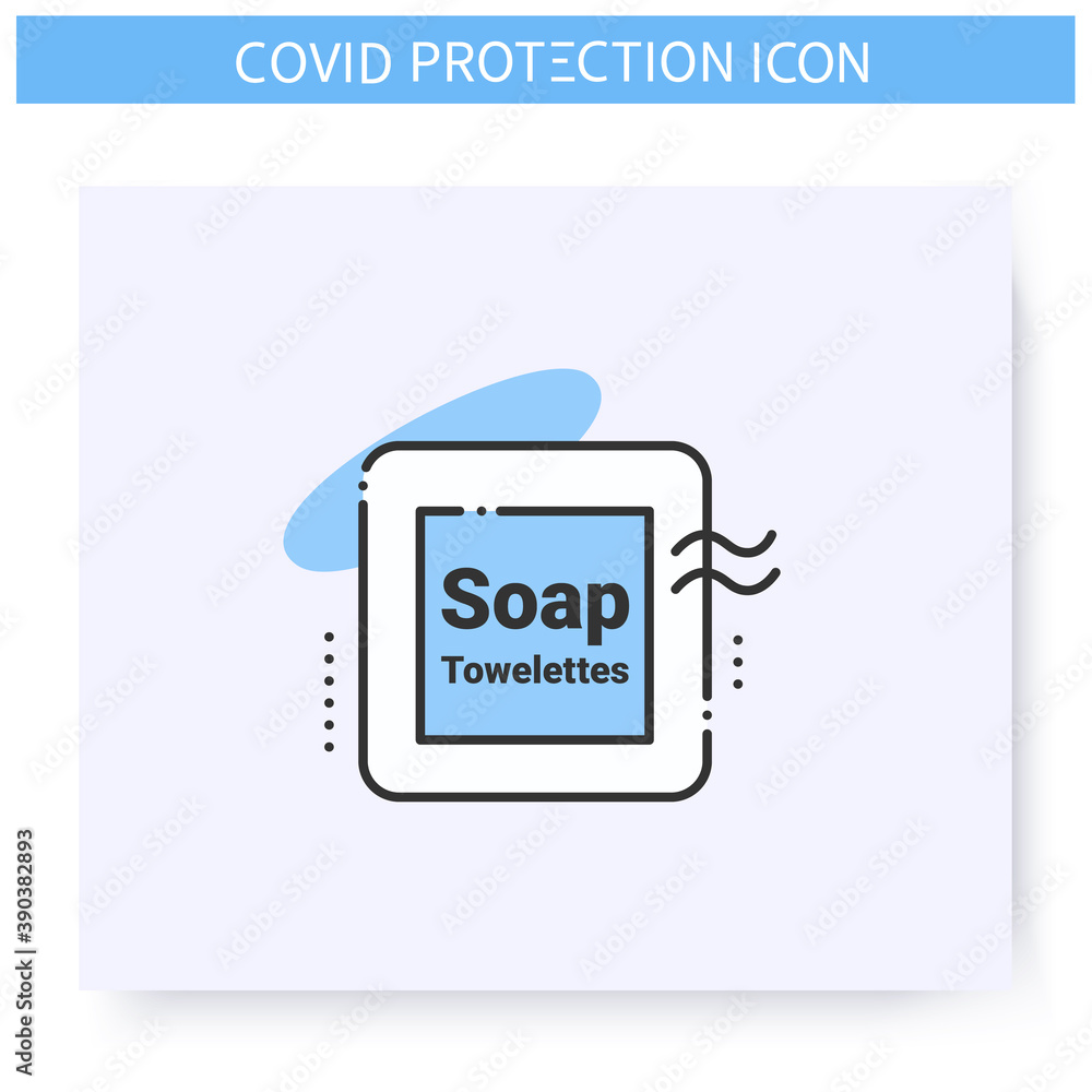 Soap towelettes line icon. Antibacterial napkins or toilet paper. Hygiene and disinfection concept. Covid19 spread prevention. Isolated vector illustration. Editable stroke 